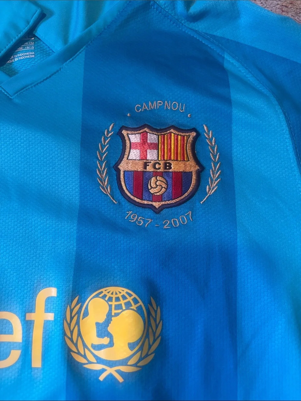 2007 FC Barcelona Soccer Jersey, Nike Kids XL, UNICEF, Futbol